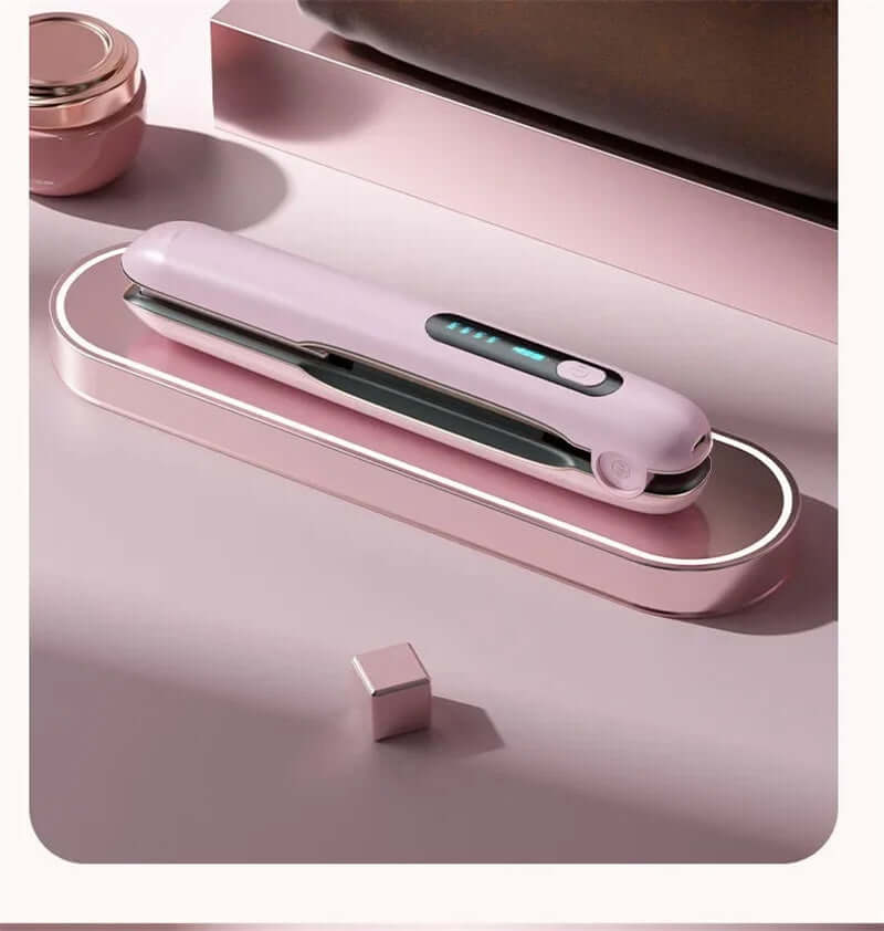 Mini Flat Iron Wireless Hair Straightener 2 IN 1 Curler USB Rechargeable 200°C 5000mAh Battery.