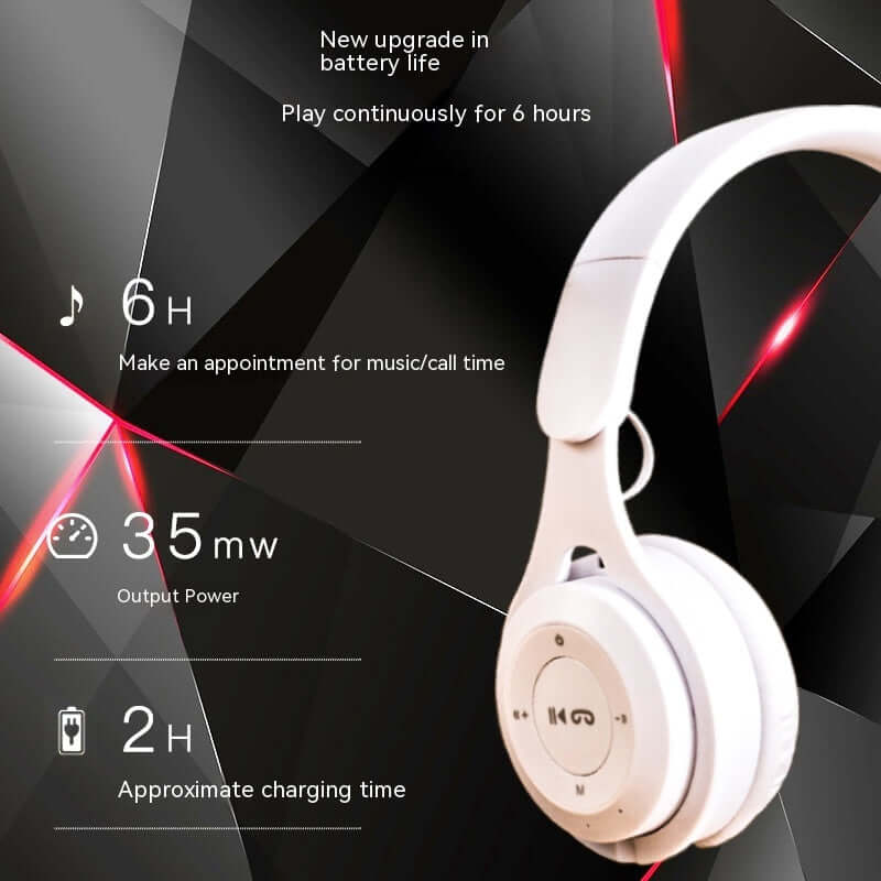 Battery life information for foldable Bluetooth Headset emphasizing 6 hours of usage time.