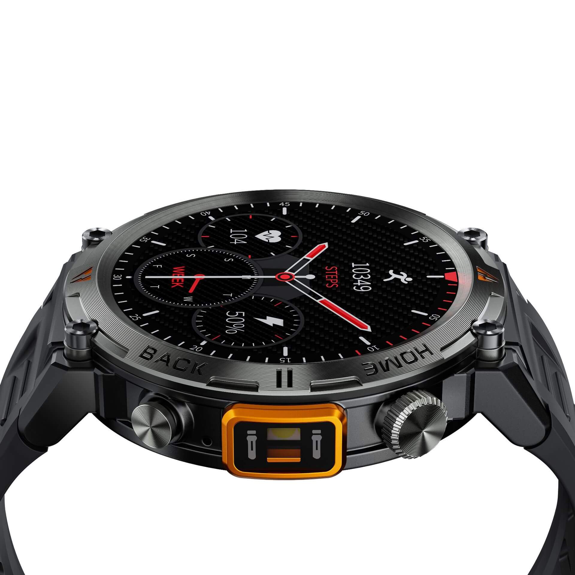 Bluetooth Smart Watch highlighting heart rate monitoring features and sleek design from a side view.