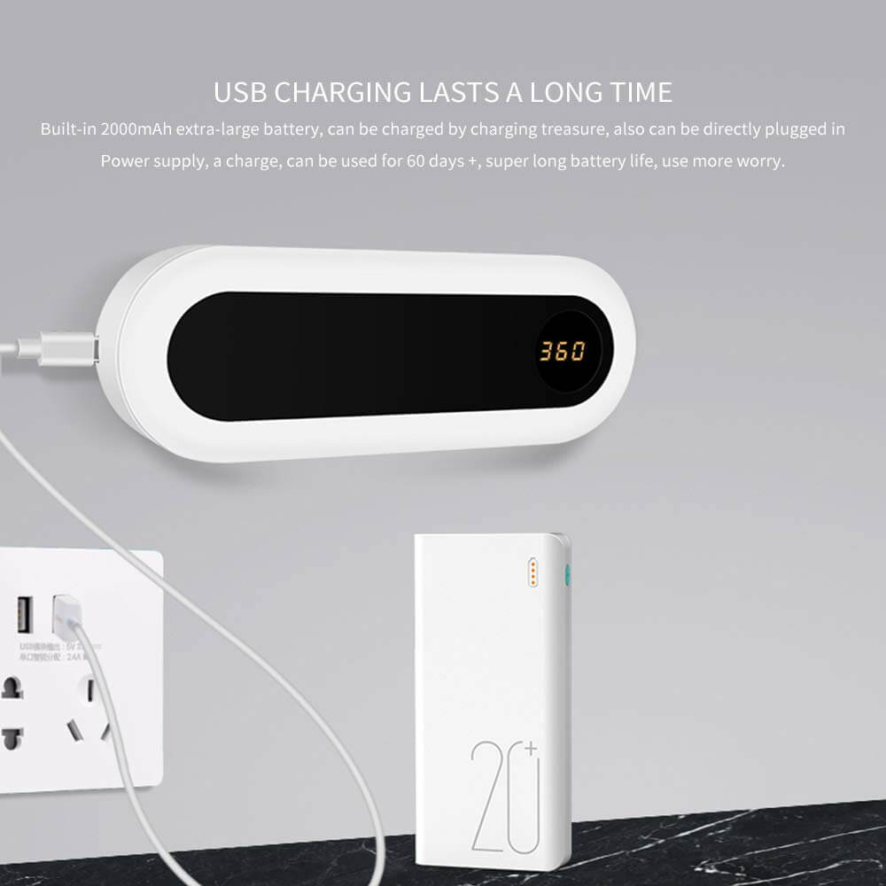 The Wall Mounted Toothbrush Sterilizer Holder connected to a power source, showcasing its USB charging capability for long-lasting use, essential for a convenient toothbrush sterilizer holder.