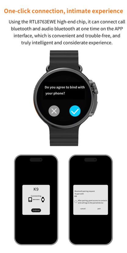 K9 Wireless Charging Smartwatch With 1.39" Round Screen, NFC, Health Monitoring, 100+ Sports Modes.