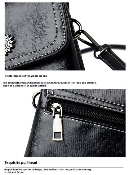 Detailed view of the hardware of the Fashion Simple Large Capacity Mobile Phone Bag Mini Crossbody Bag in black, illustrating the quality stitching and materials. A refined choice for a fashionable mini bag.