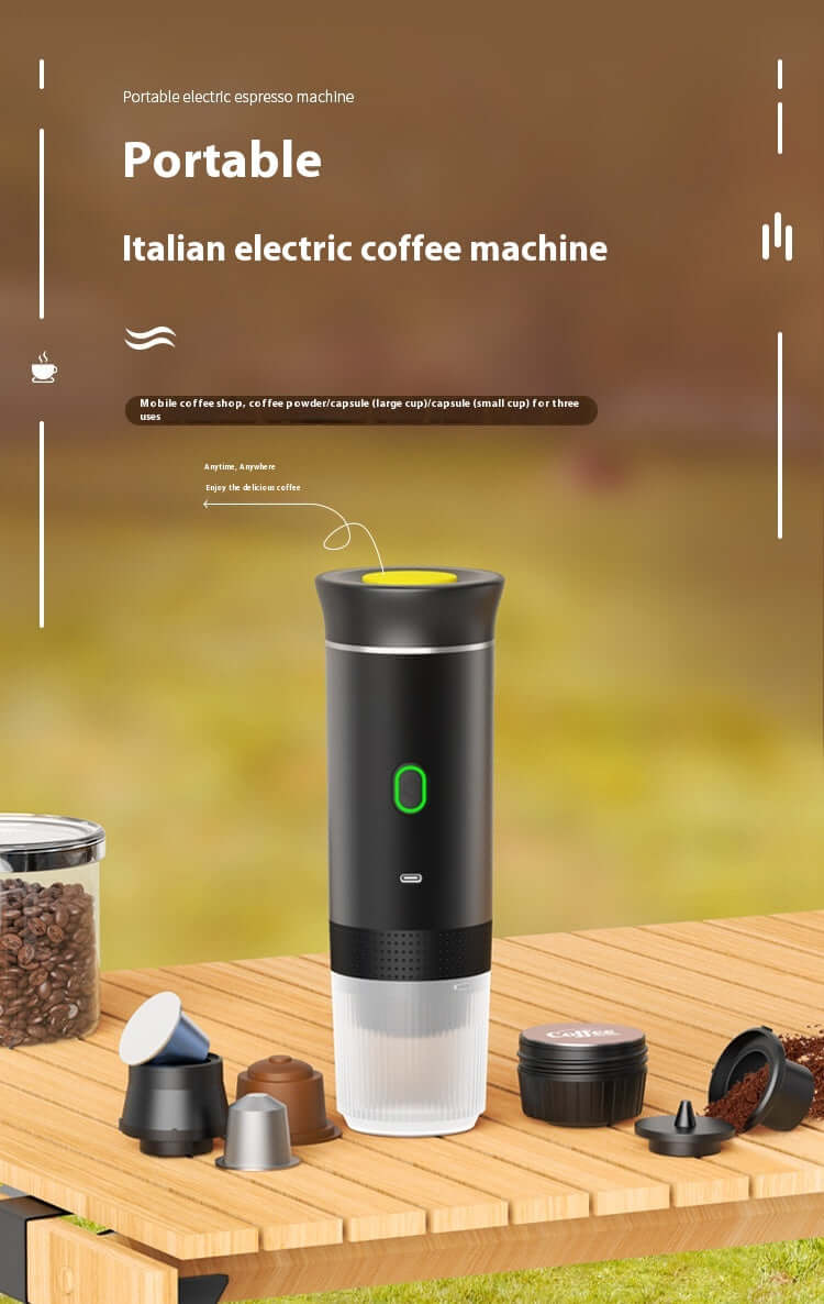 Portable Espresso Machine: Features and functionality overview emphasizing powerful performance.
