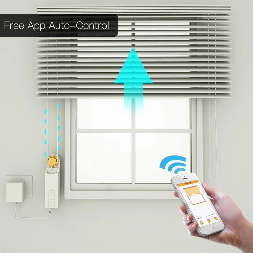 CozyTech Living Smart Roller Blinds in operation, illustrating free app auto-control functionality for convenient oversight of window shades.