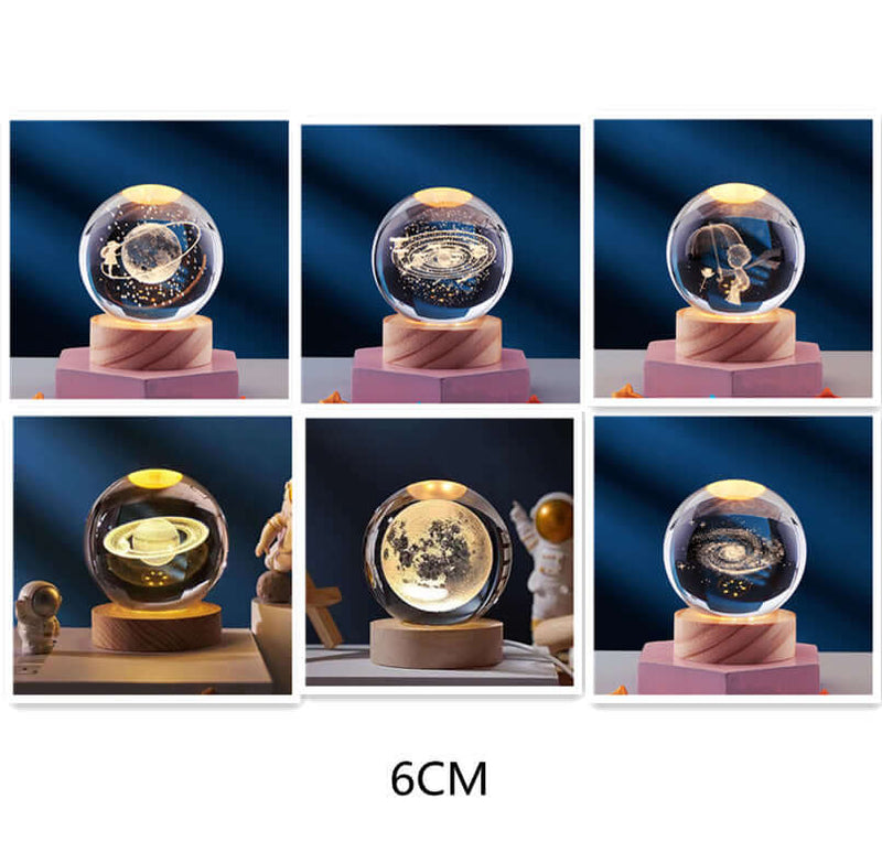 3D Crystal Ball Night Light collection featuring various designs, enhancing home decor with enchanting light.