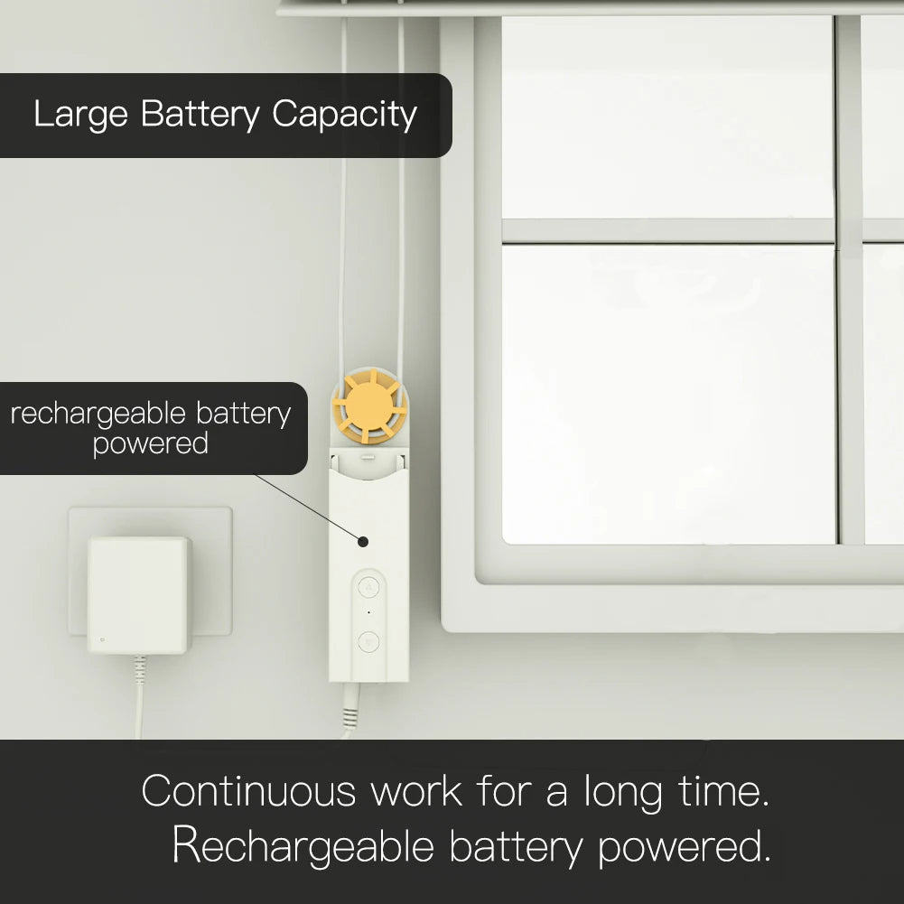 CozyTech Living Smart Roller Blinds Motor displaying its large battery capacity, emphasizing rechargeable functionality for long-lasting use.