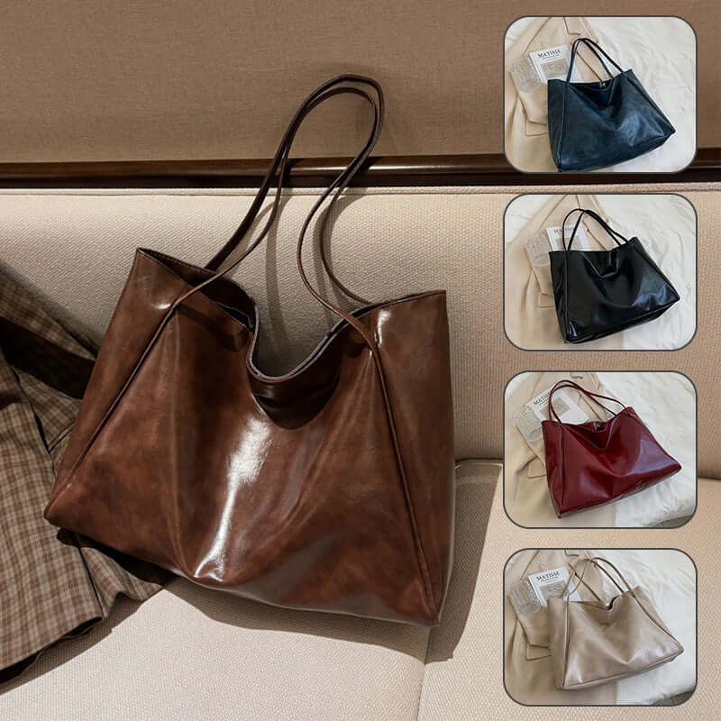 Fashion Handbag New Autumn And Winter Japanese And Korean Large Capacity Soft Leather Shoulder Bag displayed in brown color on a neutral background.