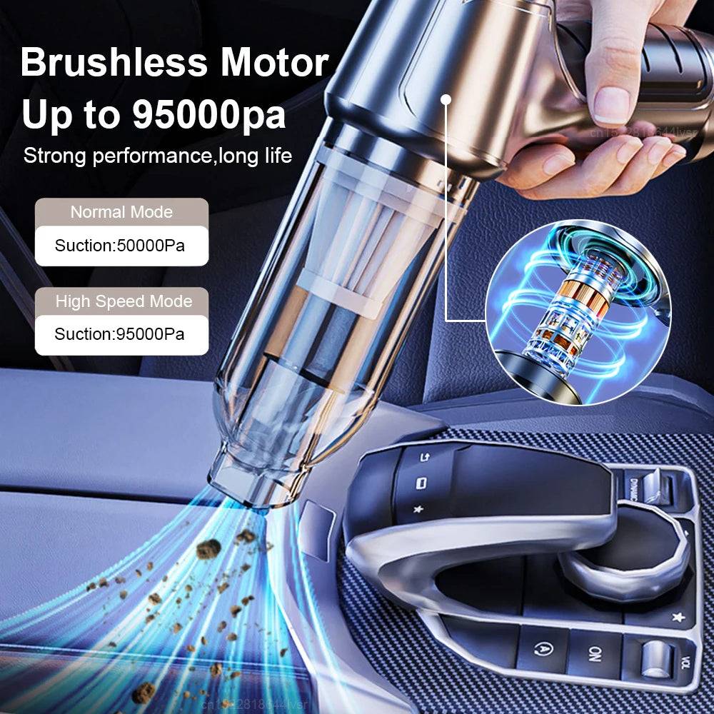 Car Vacuum Cleaner & Blower with 95000PA suction power, ideal for deep cleaning car interiors with high-speed performance.