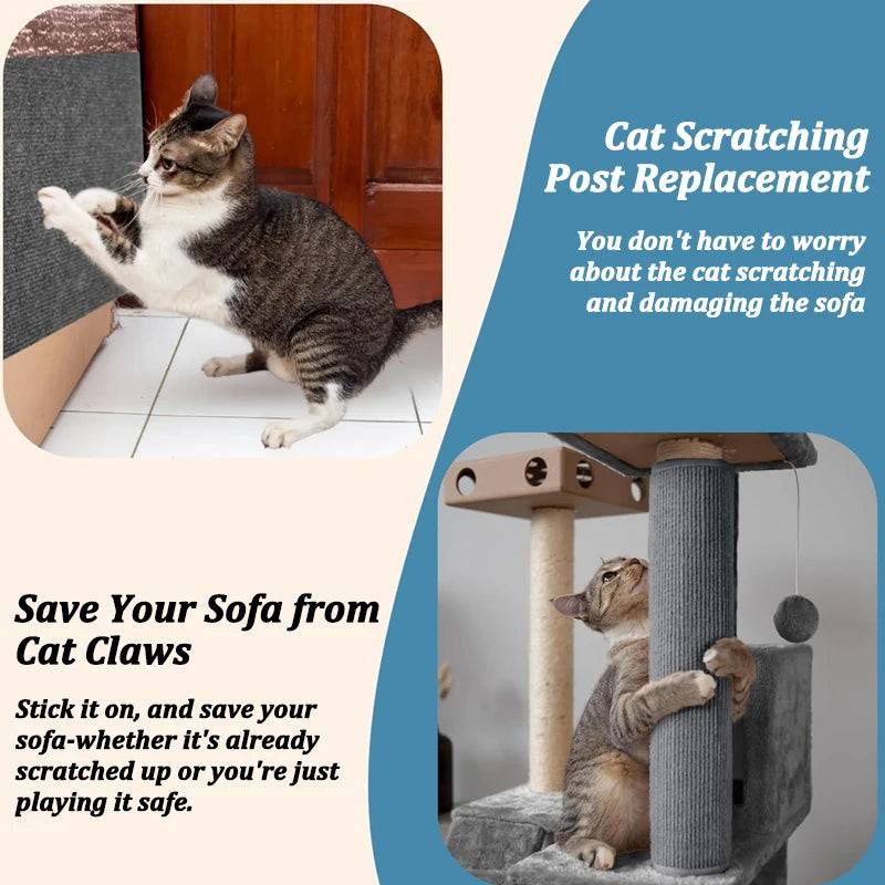 Cat Anti Scratch Mat features, emphasizing its ability to save furniture from scratches and replace traditional scratching posts.