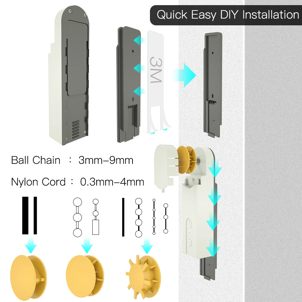 CozyTech Living Smart Roller Blinds Motor installation guide, detailing quick and easy DIY setup with components required for installation.