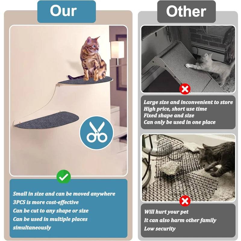 Comparison of the Cat Anti Scratch Mat with other products, showcasing its portable design and multiple usage areas.