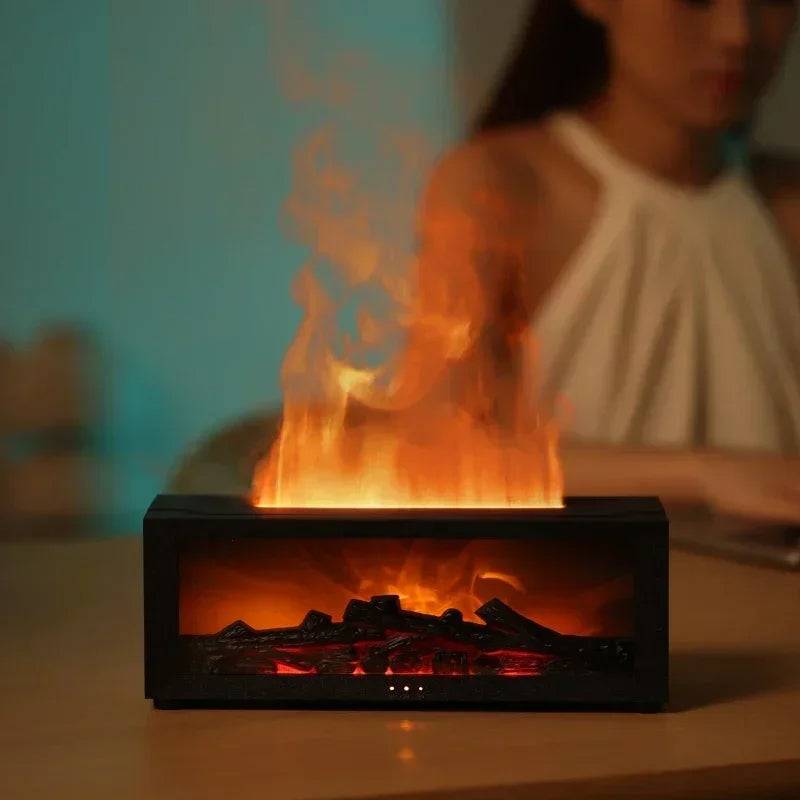 Fireplace Humidifier set on a table with a person in the background, accentuating the warm ambiance it creates in home settings.