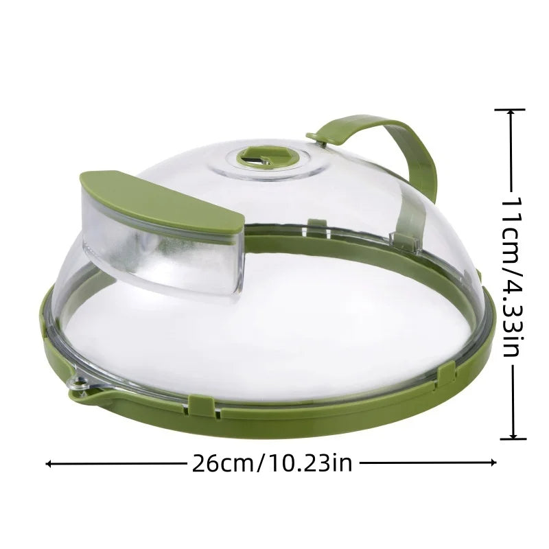 Side view of the Microwave Food Cover, detailing dimensions and features, reinforcing its role as an effective steam microwave cover.