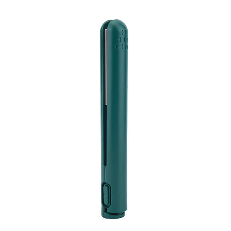 USB Portable Wireless Hair Straightener in green color, suitable for students and dorm life, functioning as a versatile portable hair straightener.