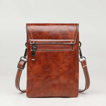 Fashion Simple Large Capacity Mobile Phone Bag Mini Crossbody Bag in brown color, emphasizing its elegant appearance and spacious interior. A perfect choice for a fashionable mini bag.