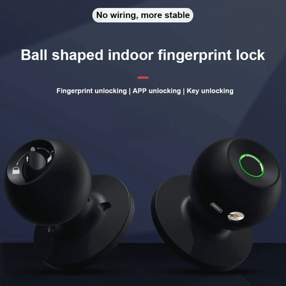 Ball-shaped indoor fingerprint lock with multiple unlocking methods. Features fingerprint, app, and key access for enhanced security.