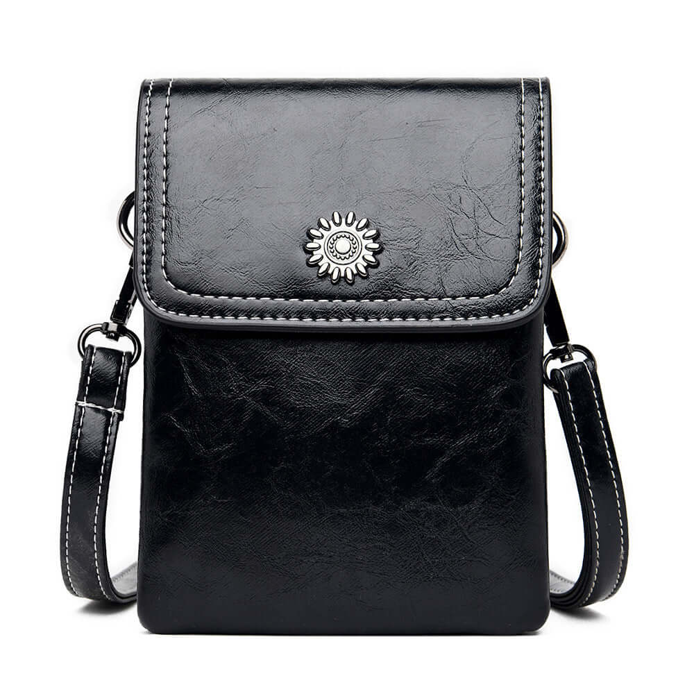 Fashion Simple Large Capacity Mobile Phone Bag Mini Crossbody Bag in black, showcasing its chic design and functional strap. A trendy option for a fashionable mini bag.