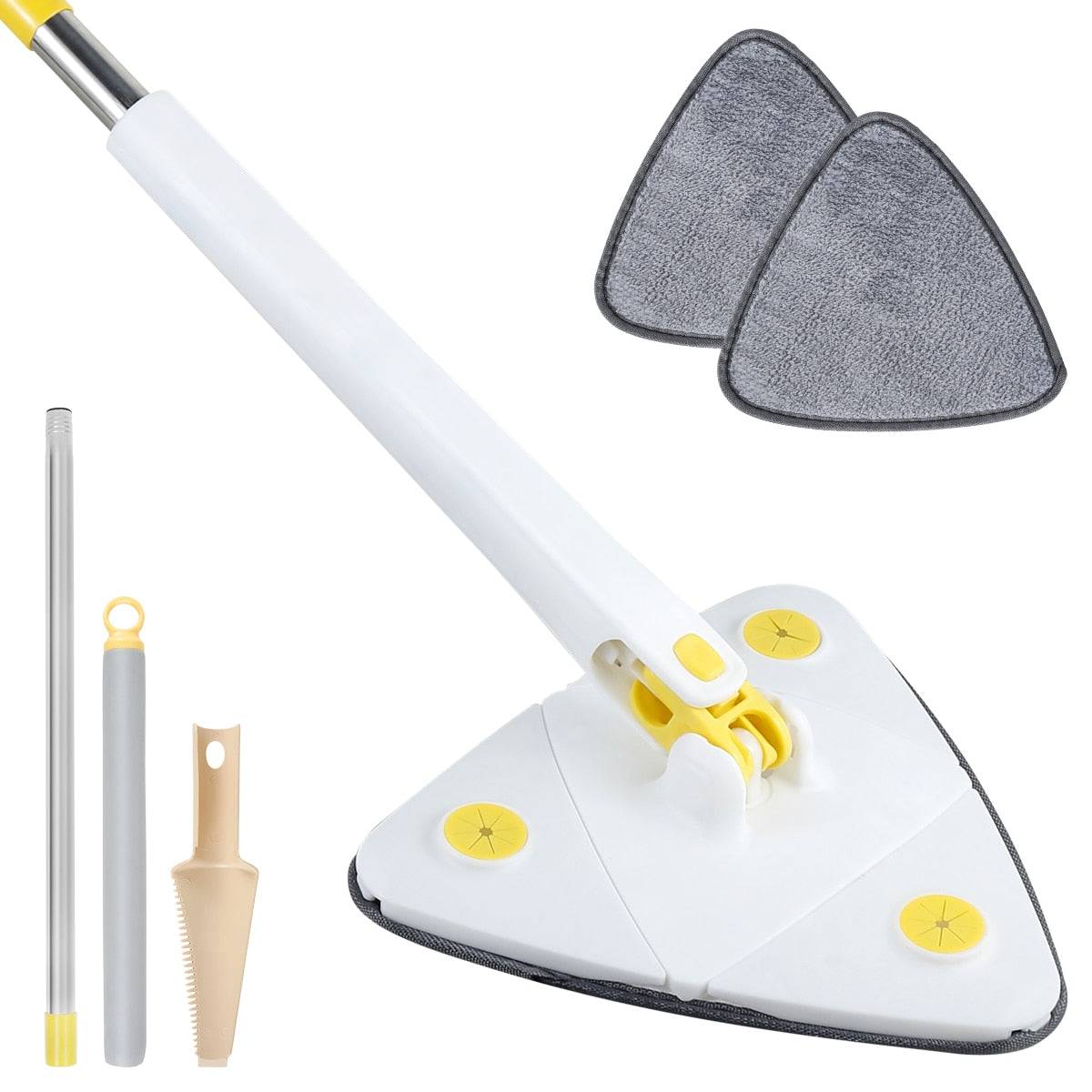 Complete kit of the Self-Squeeze Triangular Mop including additional cleaning pads and accessories, emphasizing the comprehensive nature of the product. Mop, Self-Squeeze, Triangular.