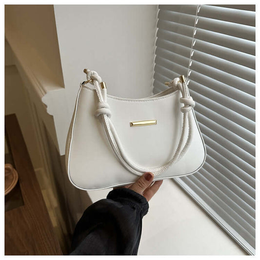 Women's High-end Hand-held Armpit Small Square Bag in white color, designed as a trendy small square handbag for daily use.