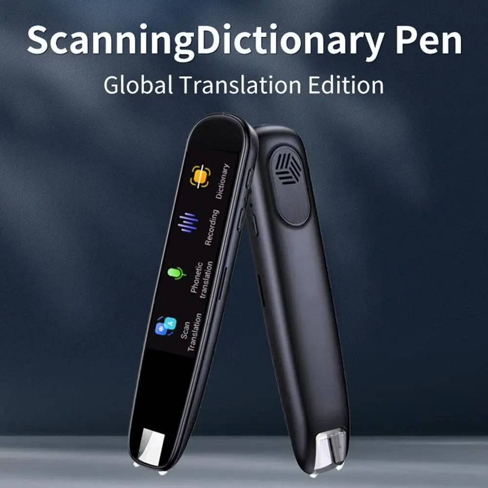 Showcasing the Language Translator Pen marketed as a Scanning Dictionary Pen, emphasizing its global translation capabilities.