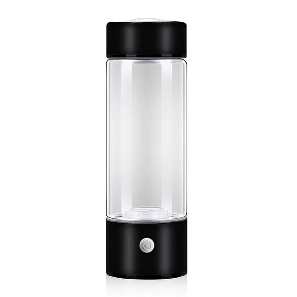 Portable Hydrogen Generator Bottle - Rechargeable Antioxidant Water Maker in black, crafted from high-quality borosilicate glass, ideal for on-the-go hydration.