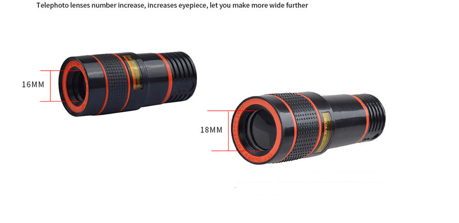 4 In 1 Smartphone Lens Attachments - Telephoto, Fisheye, Wide Angle & Macro Lens Set illustrating the various lenses included in the kit.