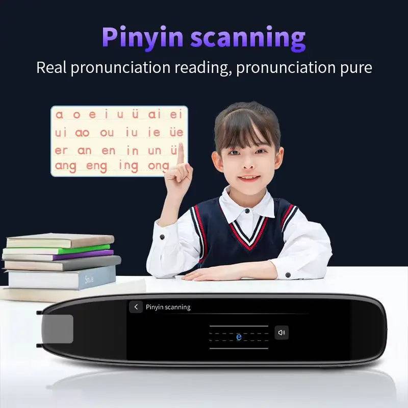 Pinyin scanning feature of the Language Translator Pen, demonstrating its ability to assist with pronunciation learning.