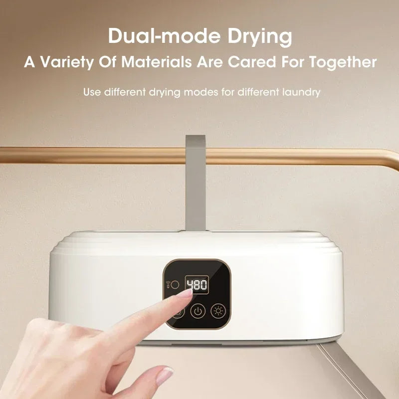 CozyTech Living Portable Clothes Dryer with dual-mode drying options, allowing personalized care for various clothing materials.