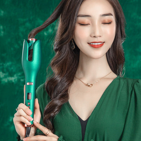 Model using the Big Wave Perm Anion Curling Iron to create beautiful curls, demonstrating the effectiveness of this hair curling tool.