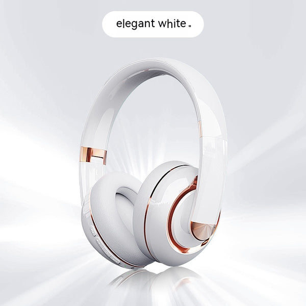 Elegant white Bluetooth wireless headphones with microphone, showcasing a stylish design and comfortable ear cushions.