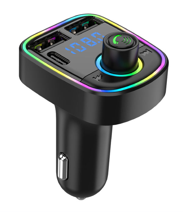 Vehicular Bluetooth MP3 Player Charger - Compact car accessory with USB compatibility, featuring vibrant LED lights and ergonomic design.