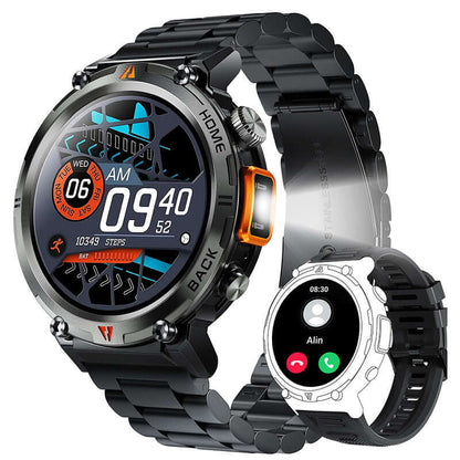 Bluetooth Smart Watch with advanced features, vivid screen, and dual display showing time and call notifications.