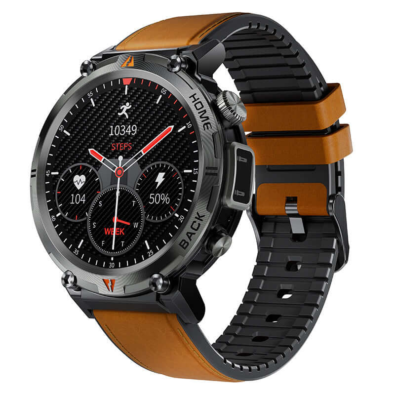 Bluetooth Smart Watch with a stylish black and orange combination, showcasing fitness metrics and sleek aesthetics.