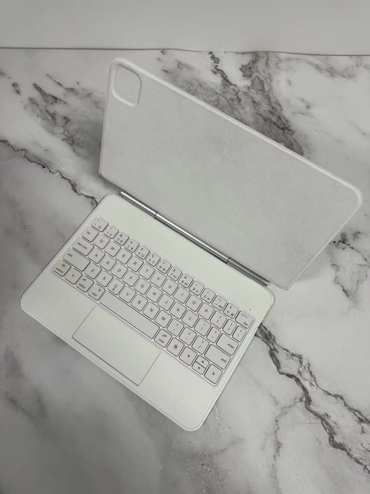 Keyboard Bluetooth Tablet Magnetic Suspension Integrated designed for Apple devices, featuring a sleek white color, ideal as a bluetooth tablet keyboard.