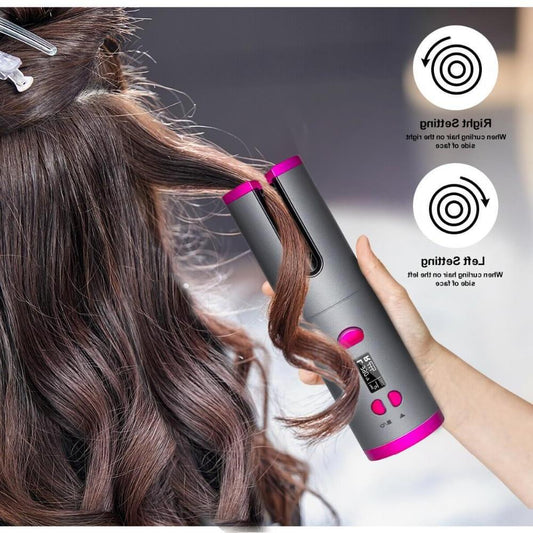Using a cordless automatic hair curler iron, this image shows a user curling their hair with ease, demonstrating the cordless hair curler functionality.