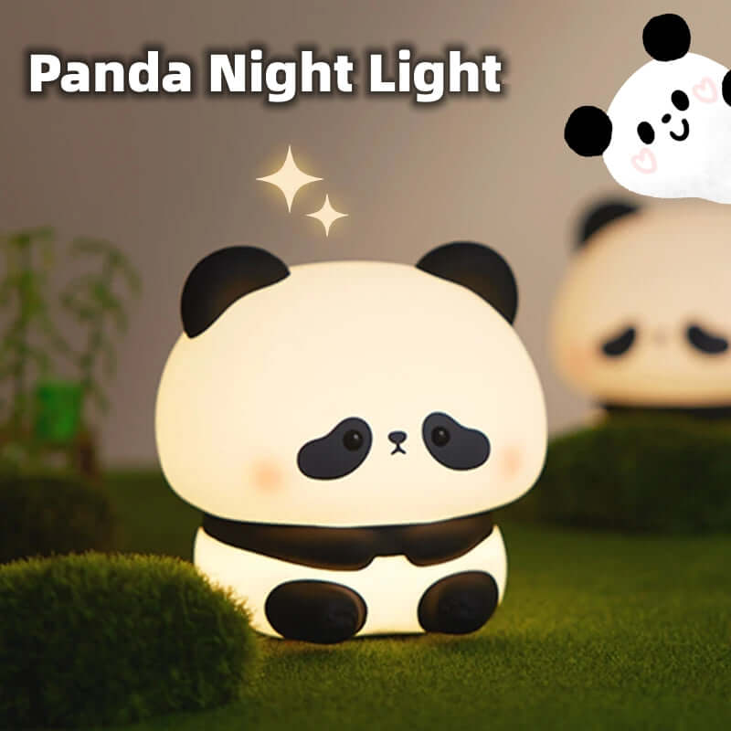 Cute LED Night Light - Rechargeable Silicone Touch Lamp displaying a cute panda with a glowing light, ideal for children's bedtime.
