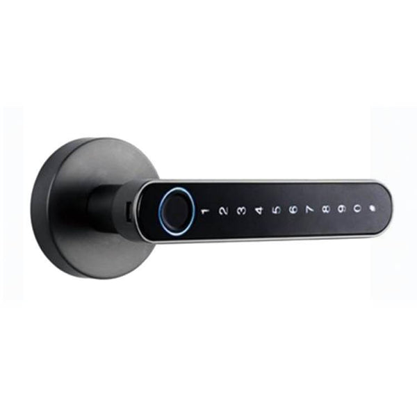 The Smart Door Lock Opens At A Touch - Black fingerprint door lock featuring a modern design and LED keypad.