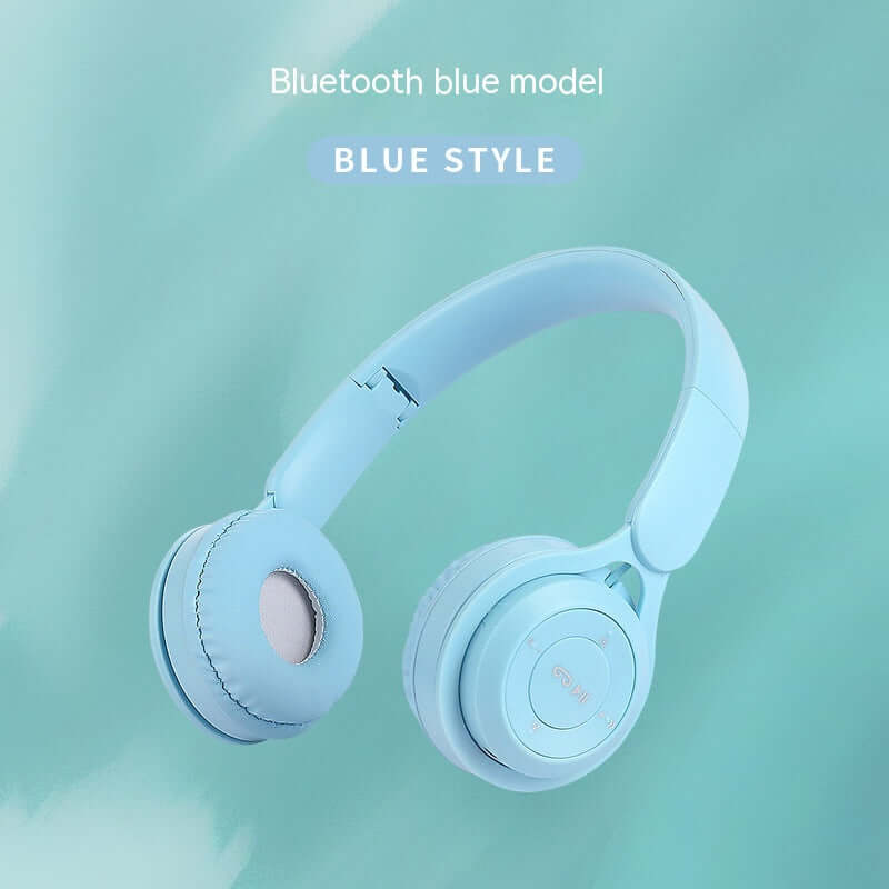 Blue model of foldable Bluetooth Headset emphasizing modern aesthetics and sound quality.