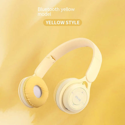 Yellow model of foldable Bluetooth Headset highlighting its trendy appearance and functionality.