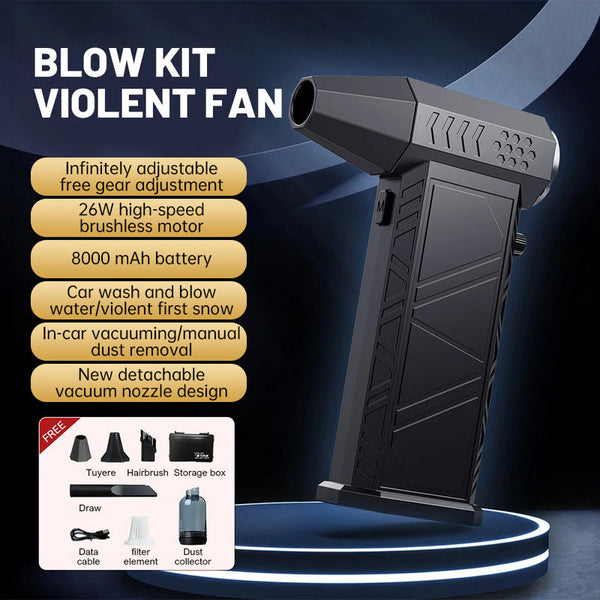 360,000 RPM Mini Turbo Jet fan showcasing an adjustable design for BBQ and duct cleaning, perfect for enhancing airflow efficiency.