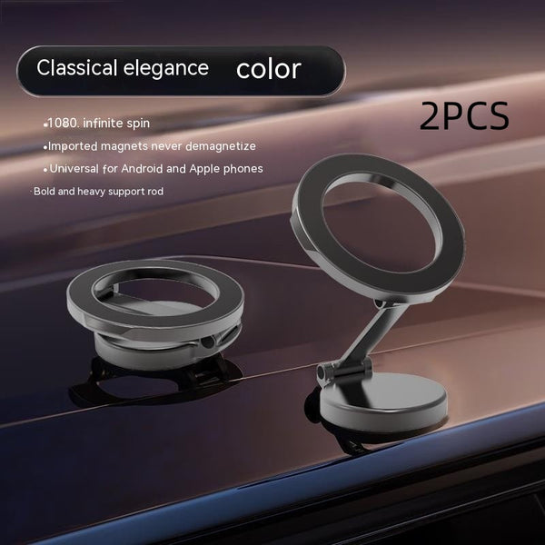 Magnetic Car Phone Mount featuring an all-metal foldable design, showcasing the strong magnets and elegant style on a car dashboard.