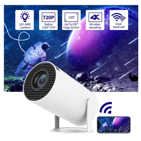 Discover the New HY300 Smart Portable Projector, a versatile android smart projector ideal for home theater experiences, showcasing 4K video capability, HD visuals, and dual WIFI for seamless connectivity.