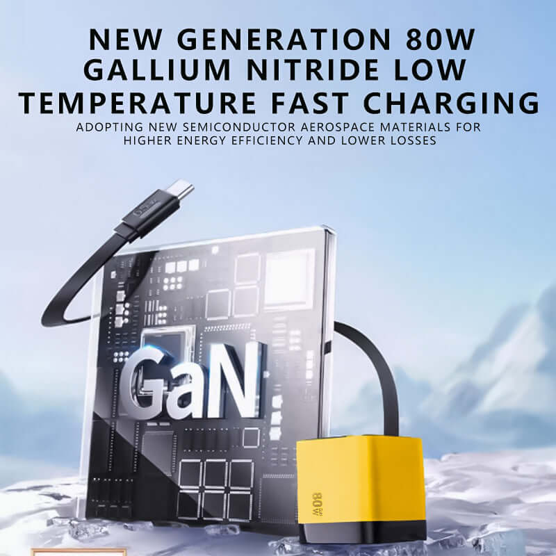 New generation 80W Gallium Nitride type C fast charger showcasing advanced technology for efficient energy usage.