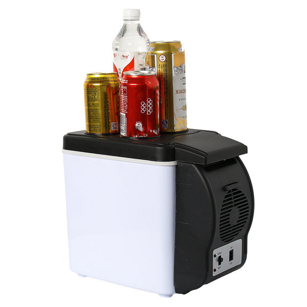 Portable Car Refrigerator 6L - Insulated Hot and Cold 12V Car Mini Fridge holding various drinks, showcasing its capacity and convenience.