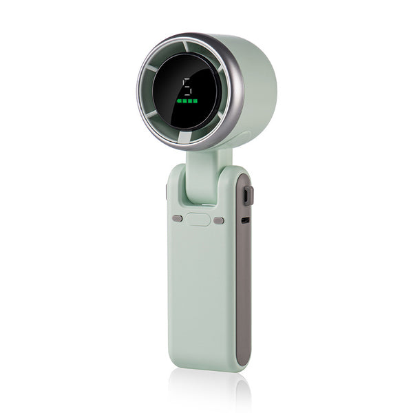 2025 New Portable Electric Fan in mint green color, showcasing its foldable design, high-power features, and USB-rechargeable quality, perfect for on-the-go cooling. This portable electric fan, rechargeable and equipped with USB, offers convenience and comfort.