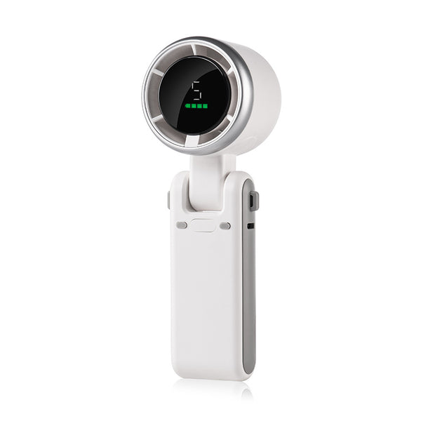 2025 New Portable Electric Fan in sleek white color, designed for high-powered performance and USB-rechargeable functionality, ideal for personal cooling solutions. This portable electric fan is rechargeable, providing versatile usage wherever needed.