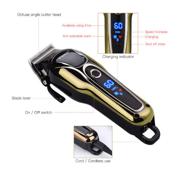 Professional Beard Trimmer - Rechargeable Electric Hair Clippers for Men with 120 Min Runtime.