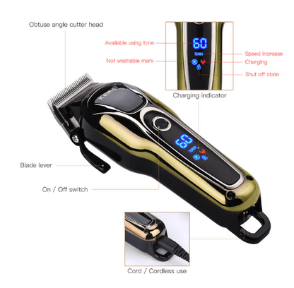 Professional Beard Trimmer - Rechargeable Electric Hair Clippers for Men with 120 Min Runtime.