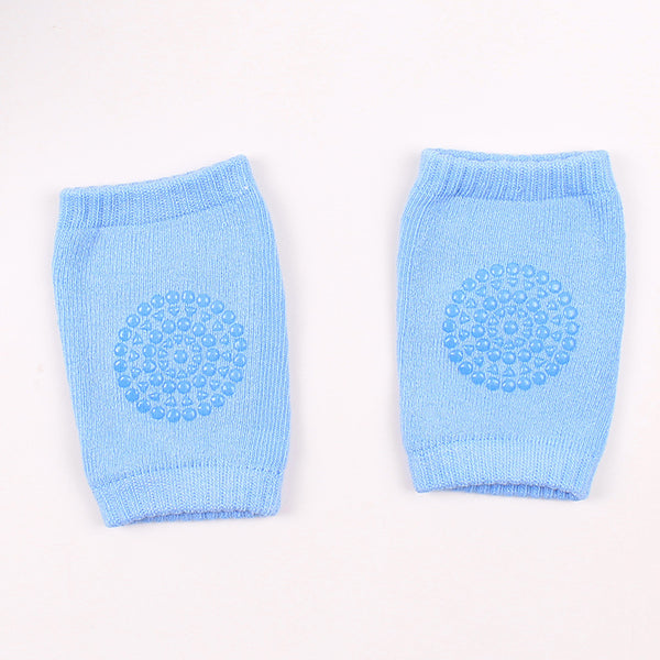 Pair of light blue toddler knee pads featuring anti-slip dots, ideal for active infants, part of the Children's Glue Dispensing Non-slip Knee And Elbow Pad Crawling Toddler Knee Pads line.