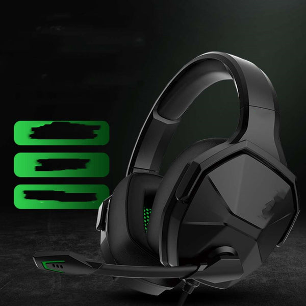 Headworn Gaming Headphones Wired Esports 7.1 Channel featuring a microphone and green accents, perfect for competitive gaming with esports gaming earphones.